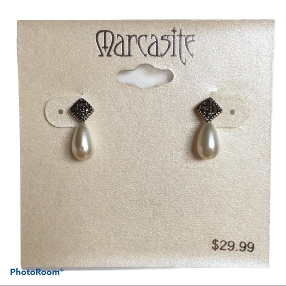 Jewelry - NEW Marcasite Faux Pearl Drop Earrings